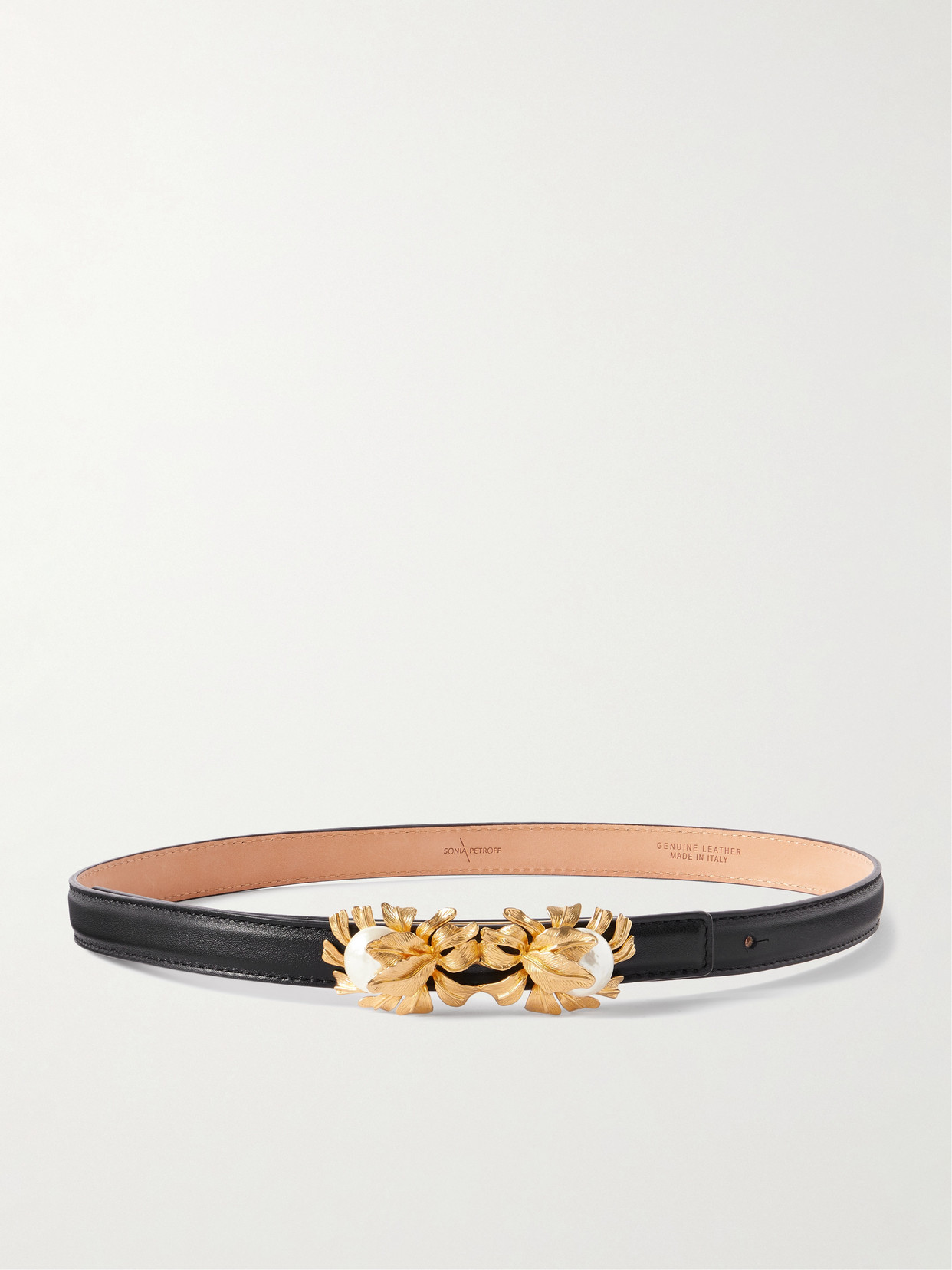 Sonia Petroff Moonflower Embellished Leather Belt In Black