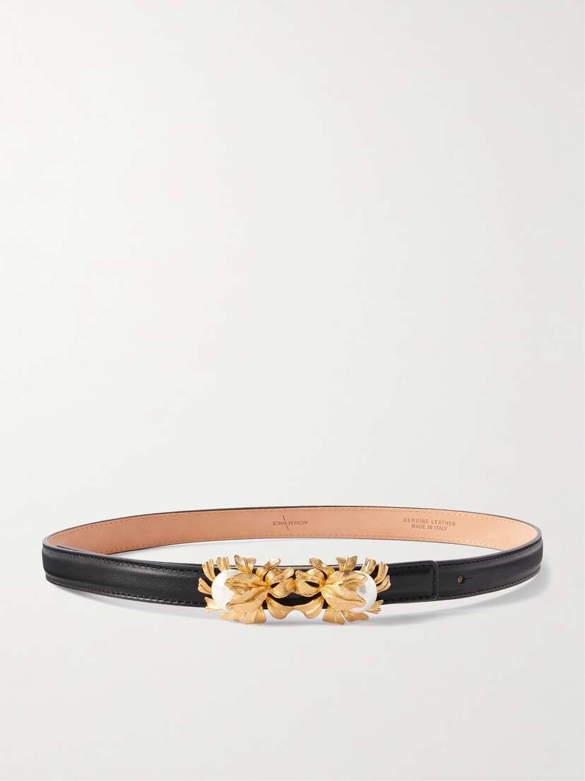 Sonia Petroff Moonflower Embellished Leather Belt