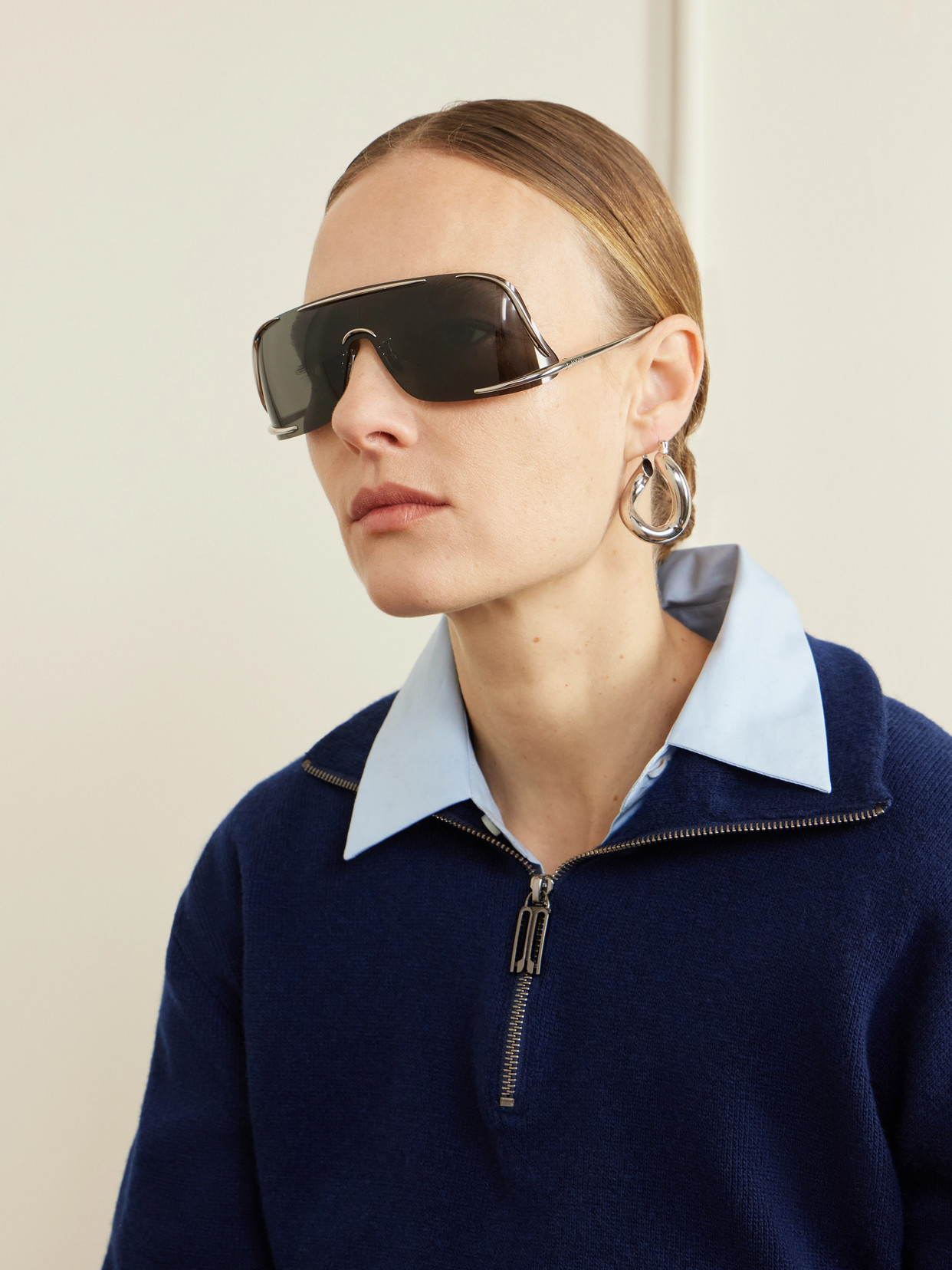 Loewe Signature D-frame Silver-tone Sunglasses In Gray