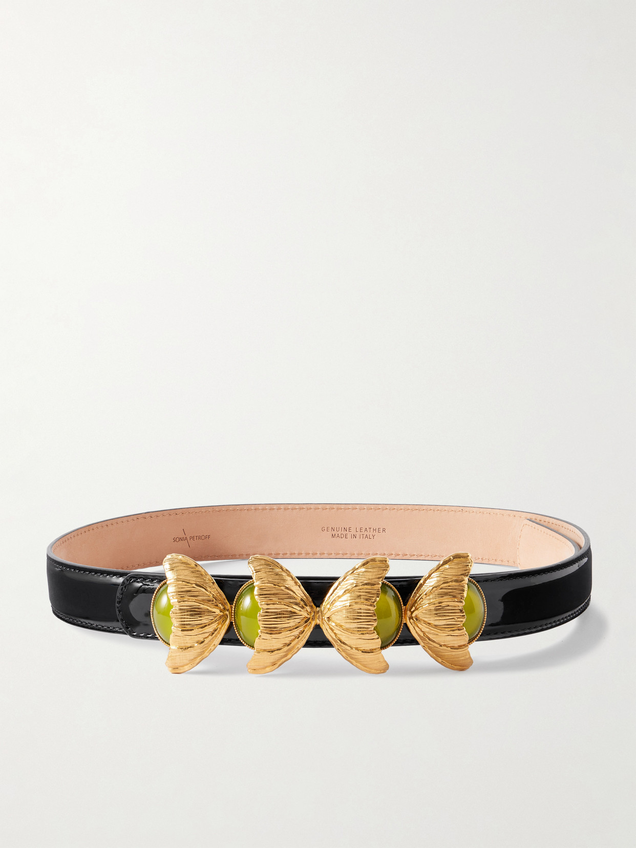 Sonia Petroff Retro Flower Embellished Patent-leather Belt In Black