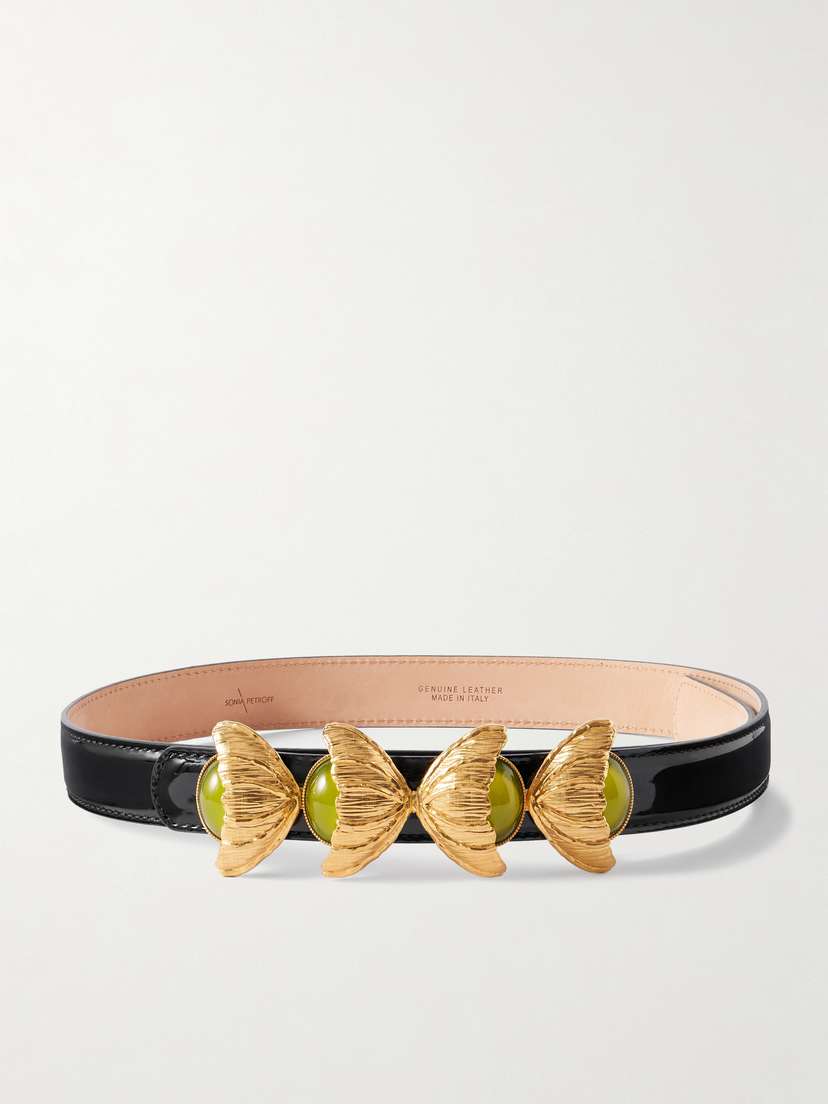 Sonia Petroff Retro Flower Embellished Patent-leather Belt