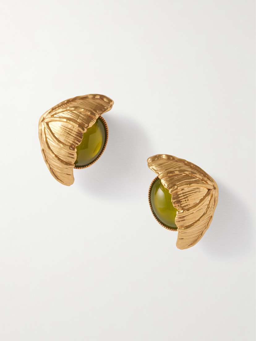 Sonia Petroff Retro Flower Gold-plated Crystal Clip Earrings
