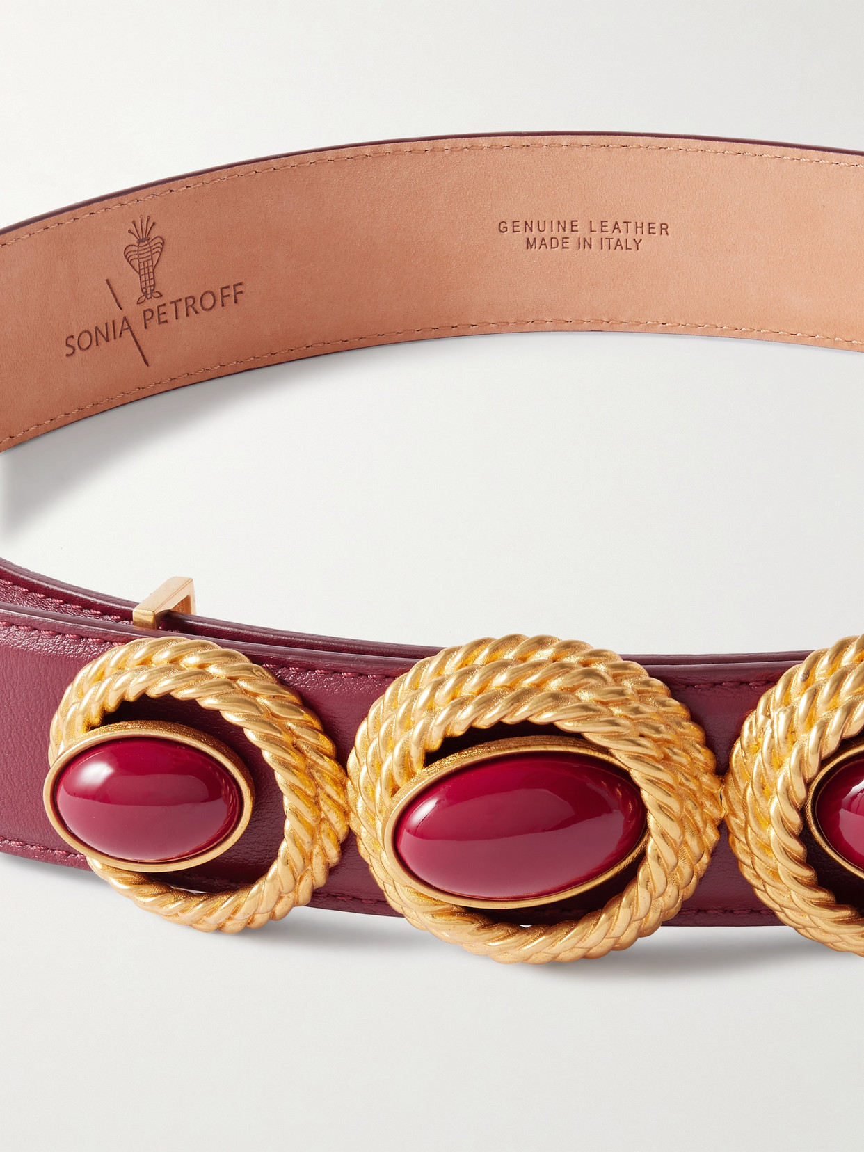Sonia Petroff Nest Embellished Leather Belt In Burgundy
