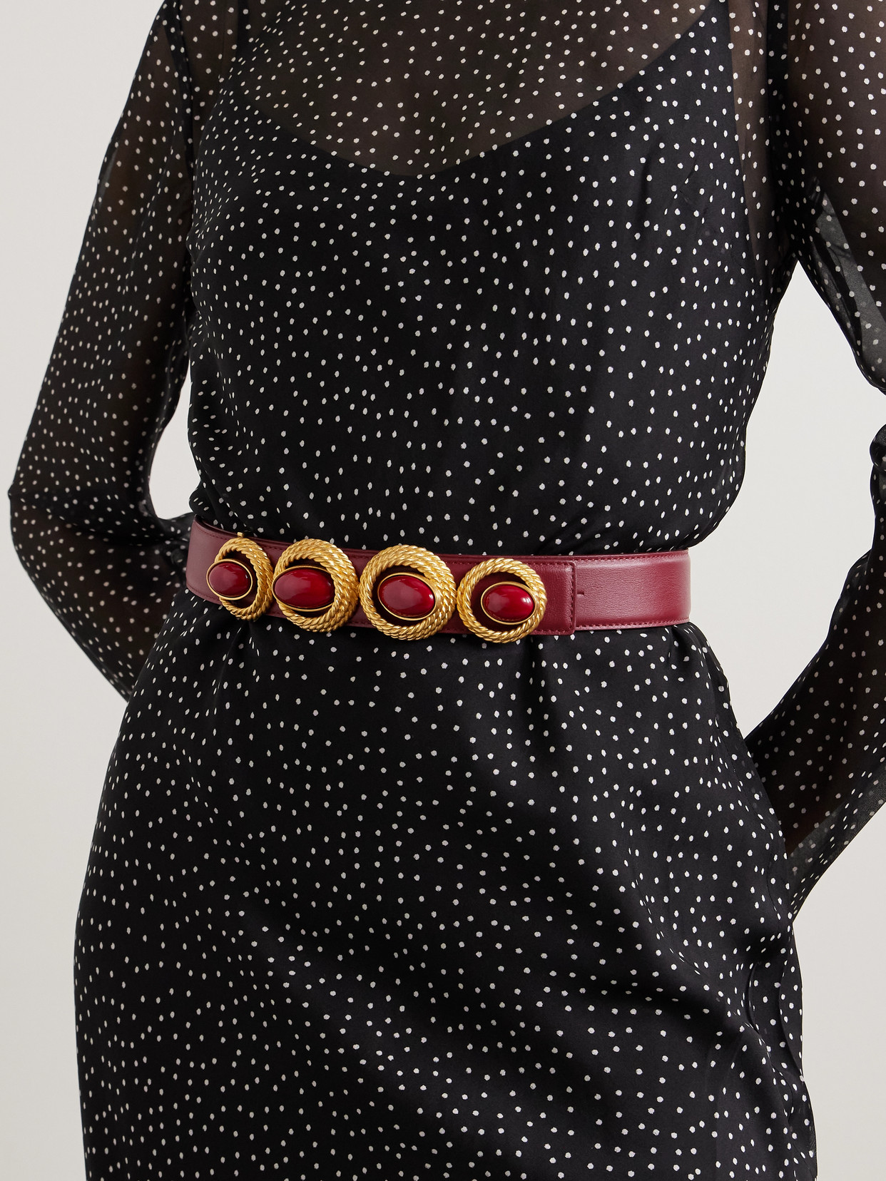 Sonia Petroff Nest Embellished Leather Belt In Burgundy