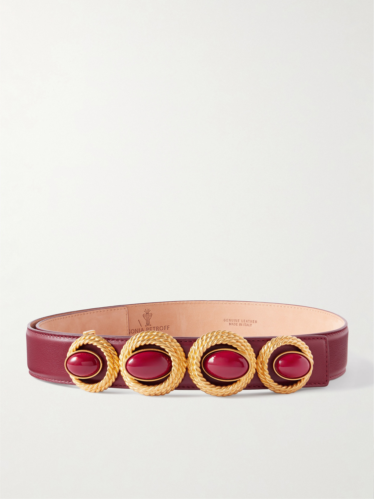 Sonia Petroff Nest Embellished Leather Belt In Burgundy