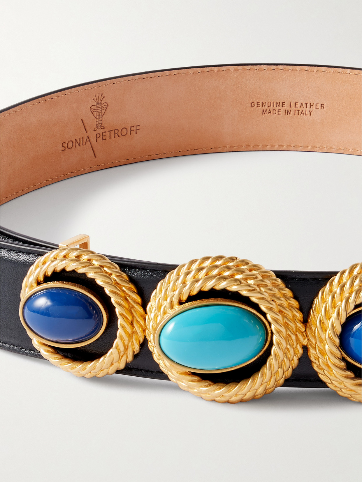 Sonia Petroff Nest Embellished Leather Belt In Black