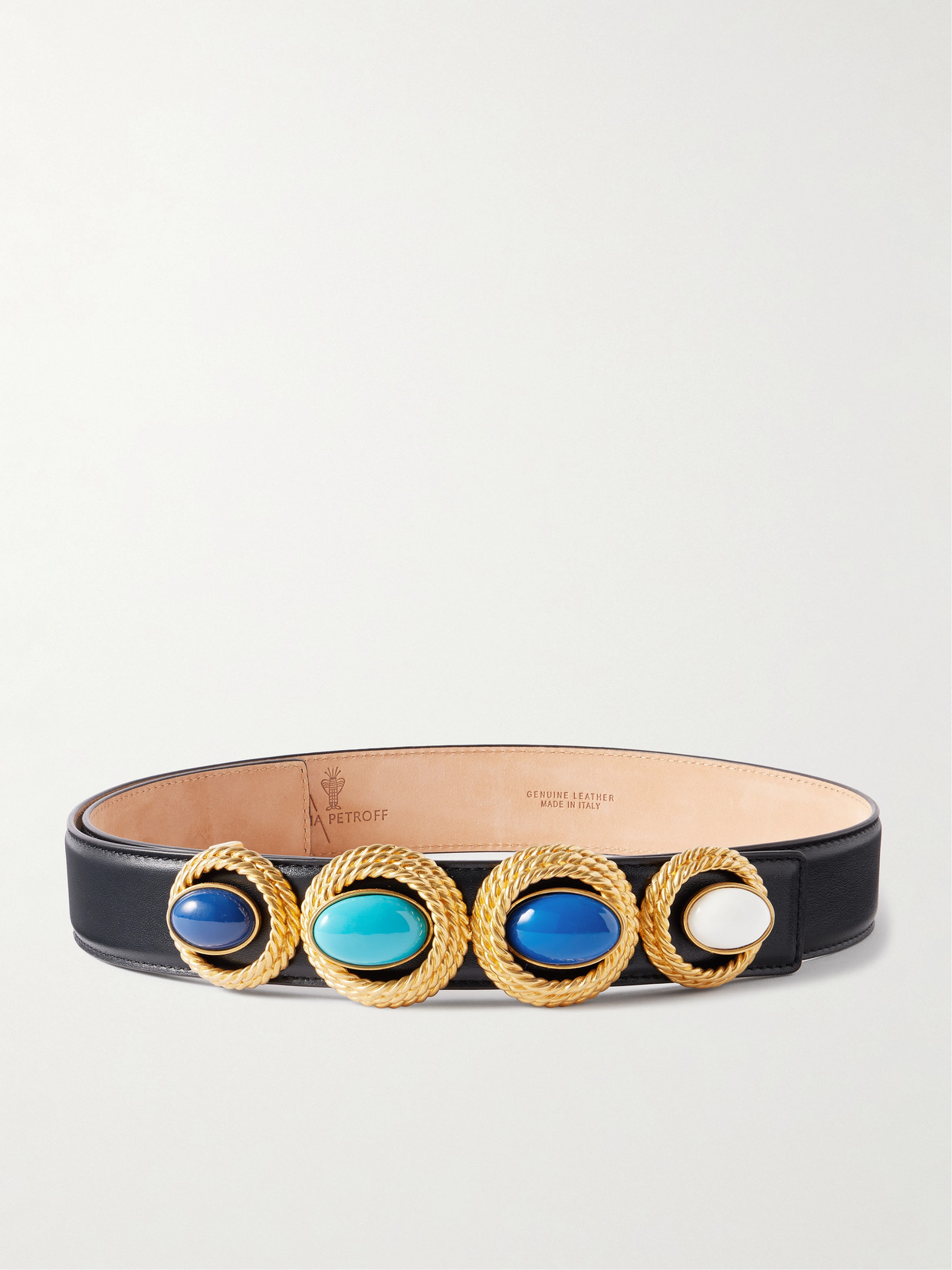 Sonia Petroff Nest Embellished Leather Belt In Black
