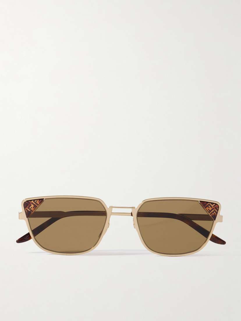 FENDI EYEWEAR Signature D-frame Gold-tone And Tortoiseshell Acetate Sunglasses