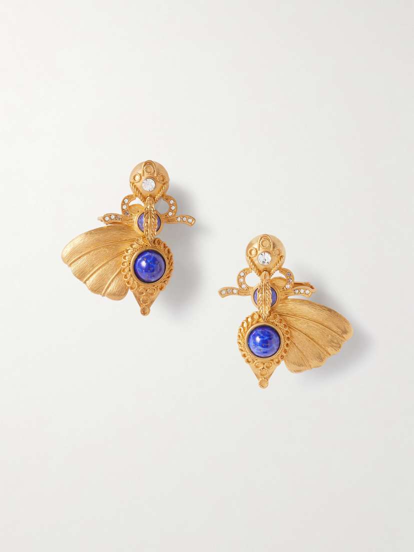 Sonia Petroff Falena Gold-plated, Resin And Swarovski Crystal Clip Earrings