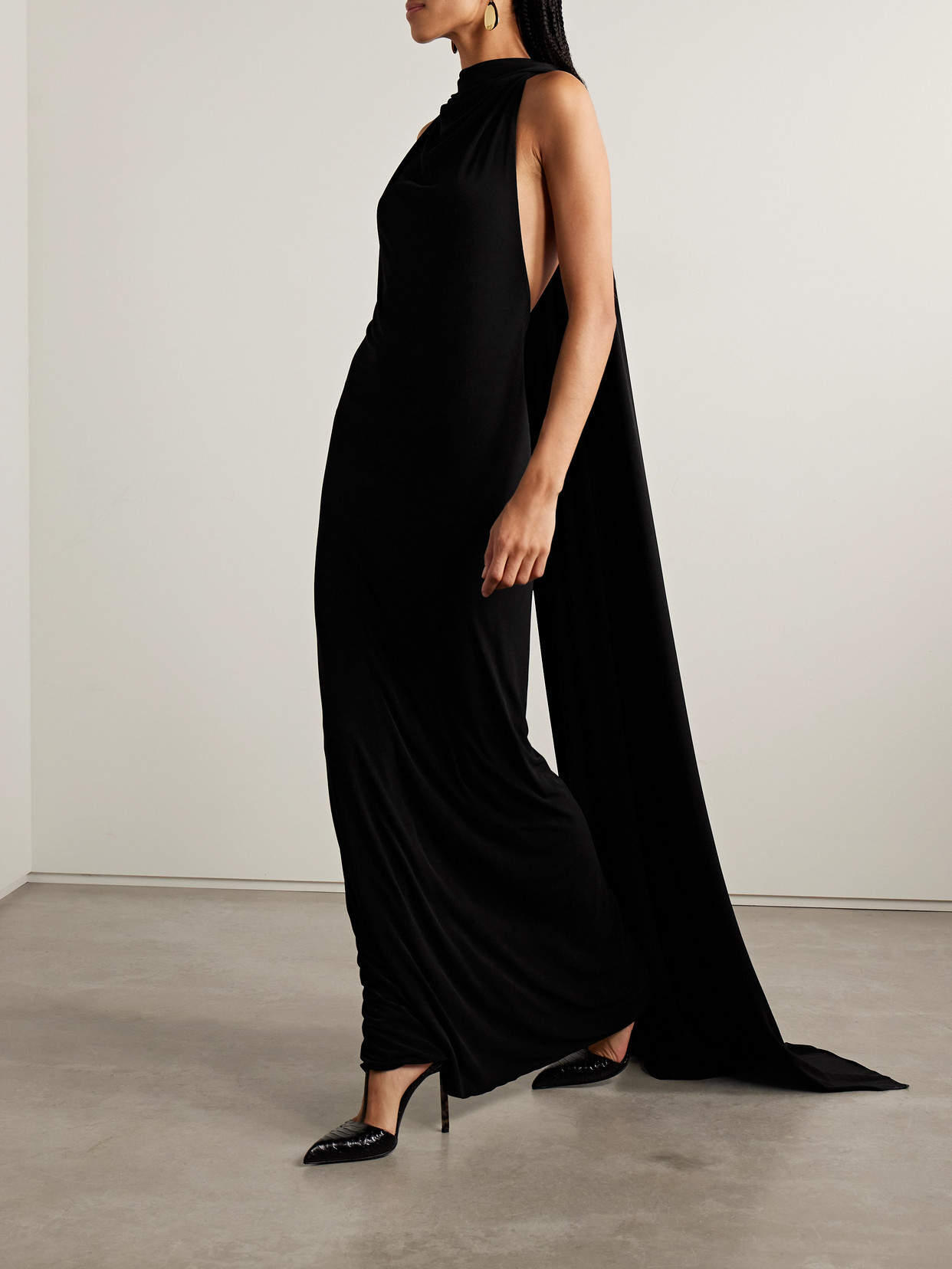 Brandon Maxwell The Presley Cape-effect Draped Stretch-jersey Gown In Black