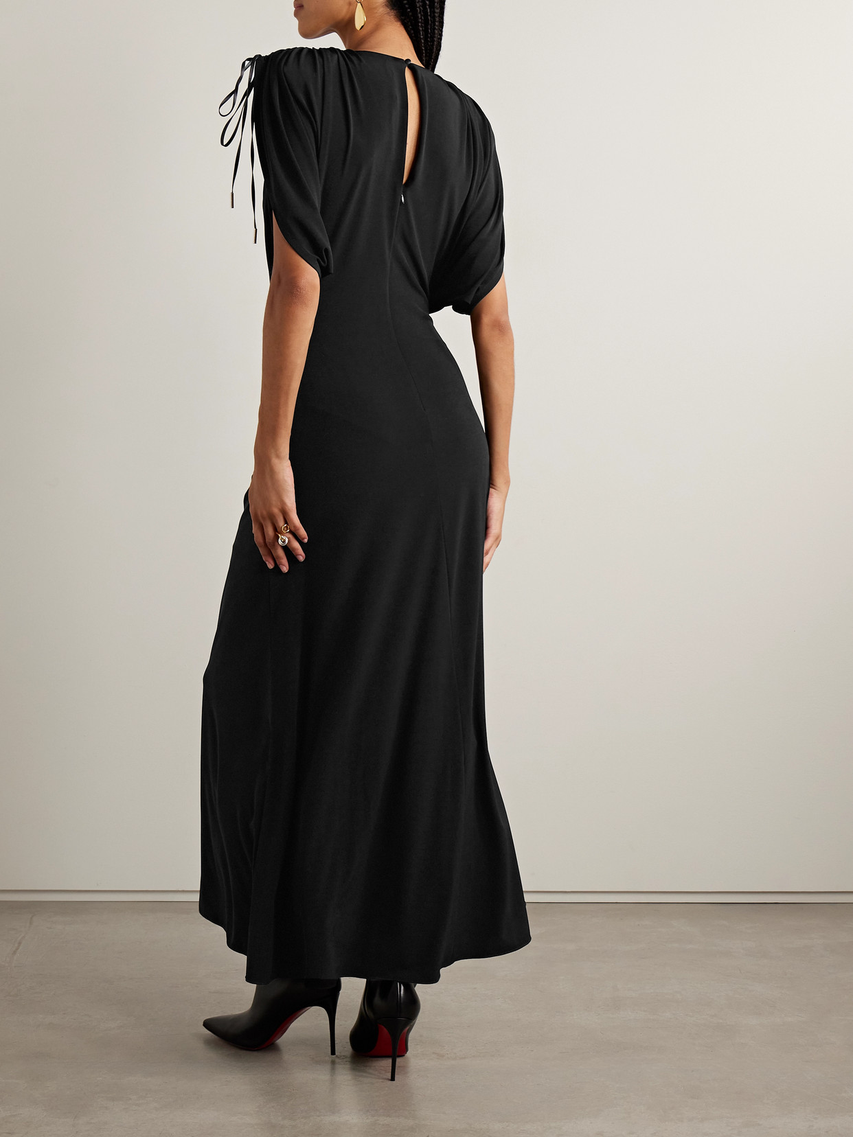 Brandon Maxwell The Sienna Tie-detailed Gathered Stretch-jersey Maxi Dress In Black