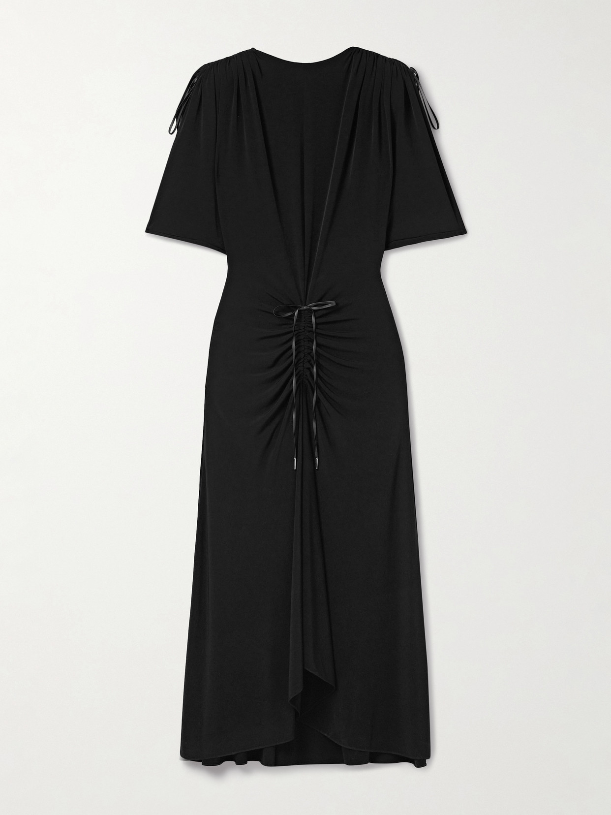 Brandon Maxwell The Sienna Tie-detailed Gathered Stretch-jersey Maxi Dress In Black