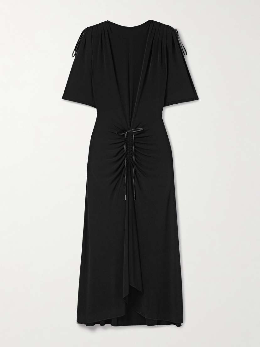 Brandon Maxwell The Sienna Tie-detailed Gathered Stretch-jersey Maxi Dress