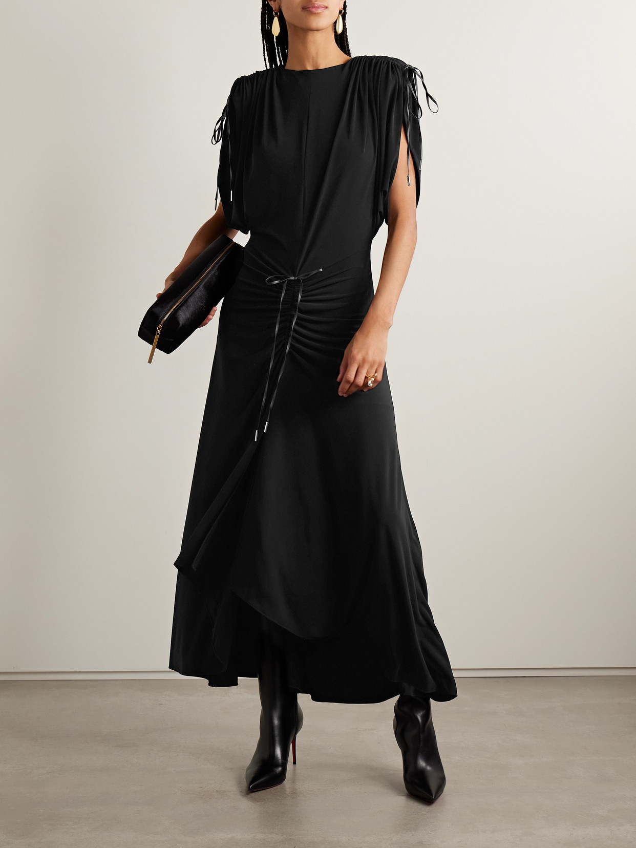 Brandon Maxwell The Sienna Tie-detailed Gathered Stretch-jersey Maxi Dress In Black