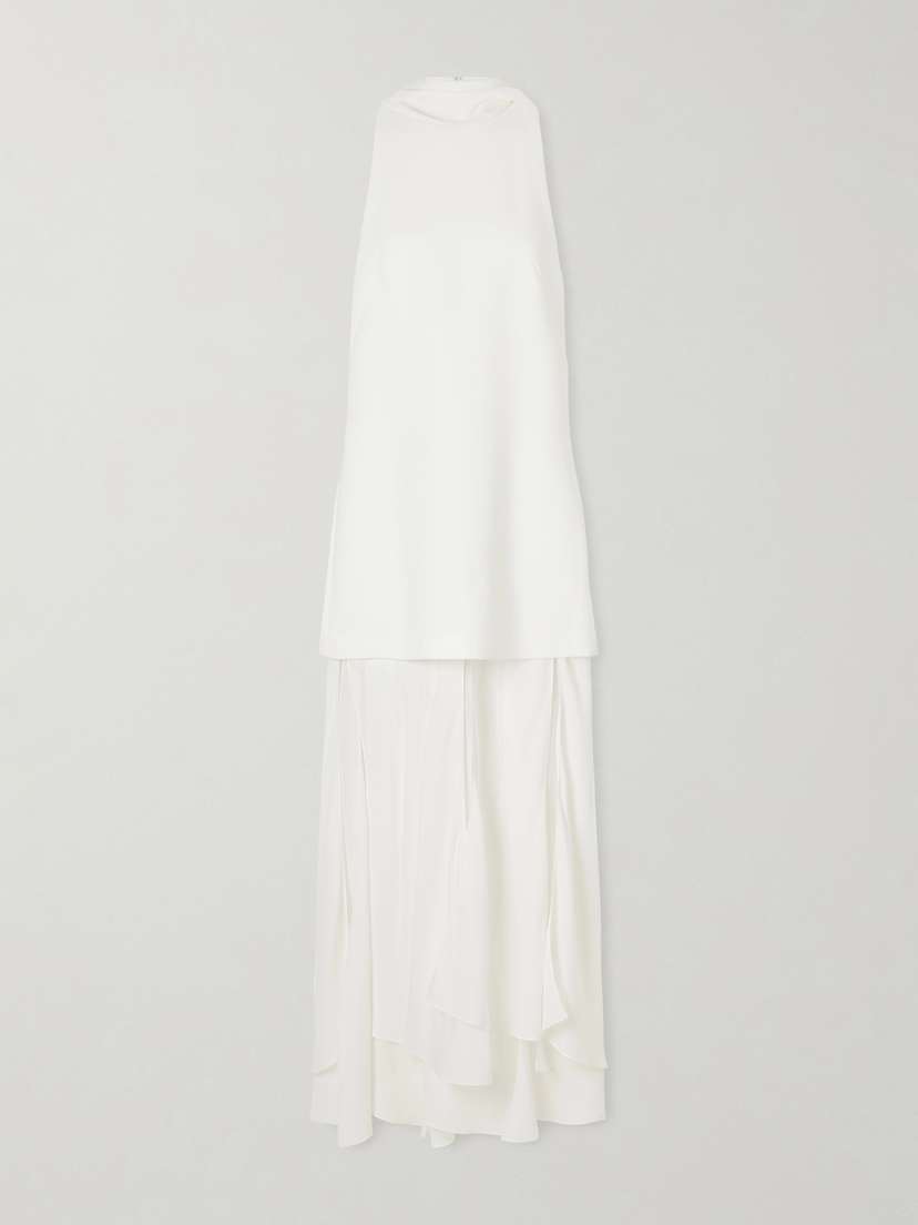 Brandon Maxwell Leonie Scarf-detailed Layered Crepe And Georgette Maxi Dress