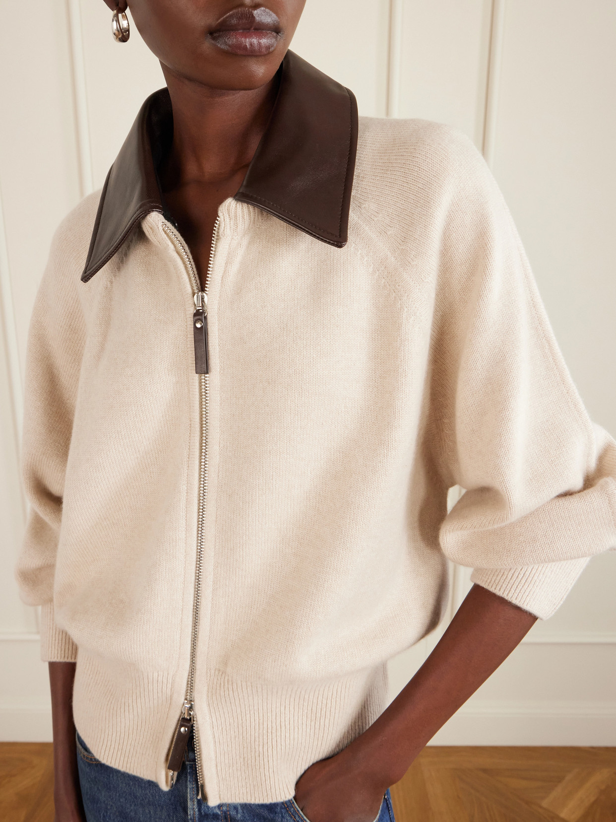 Conrad Leather-Trimmed Recycled-Cashmere Jacket