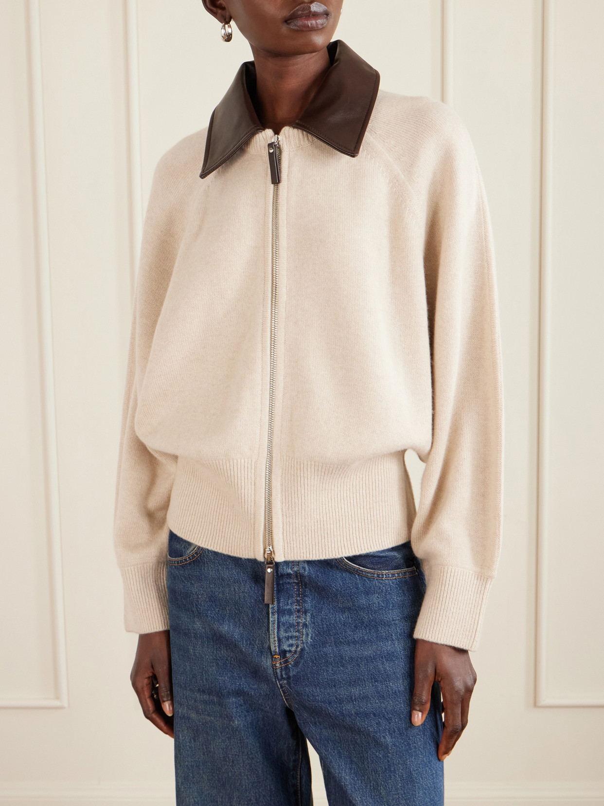 Conrad Leather-Trimmed Recycled-Cashmere Jacket