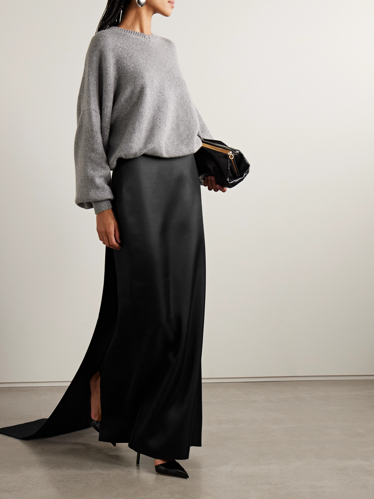 Brandon Maxwell The Monroe Draped Silk-twill Maxi Skirt In Black