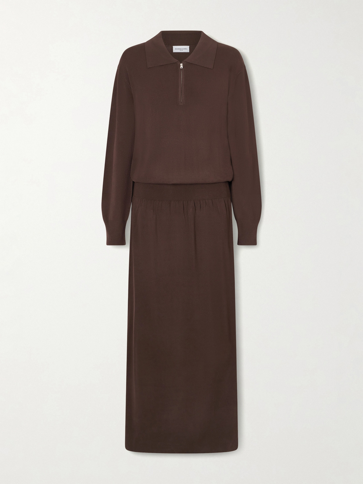 Brandon Maxwell Sabine Knitted Polo Maxi Dress In Brown