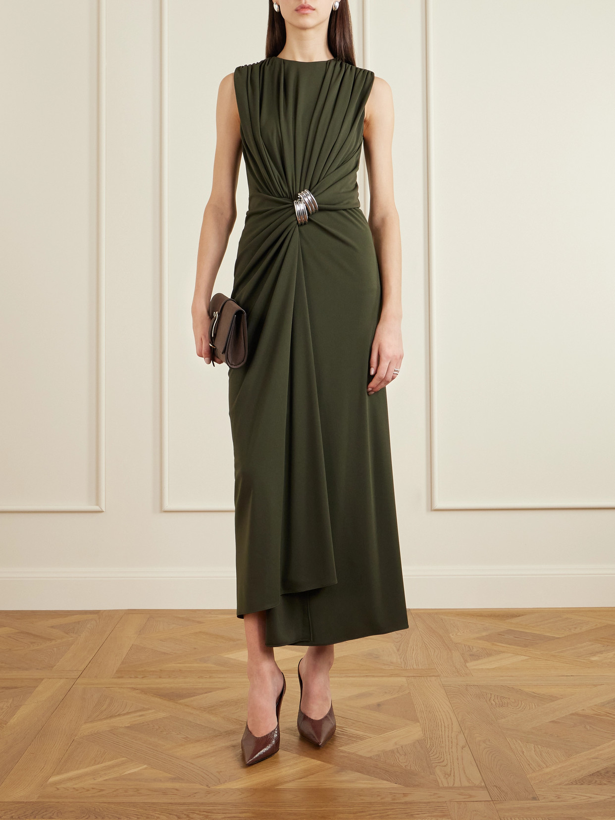 Brandon Maxwell The Serena Draped Embellished Jersey Gown In Green