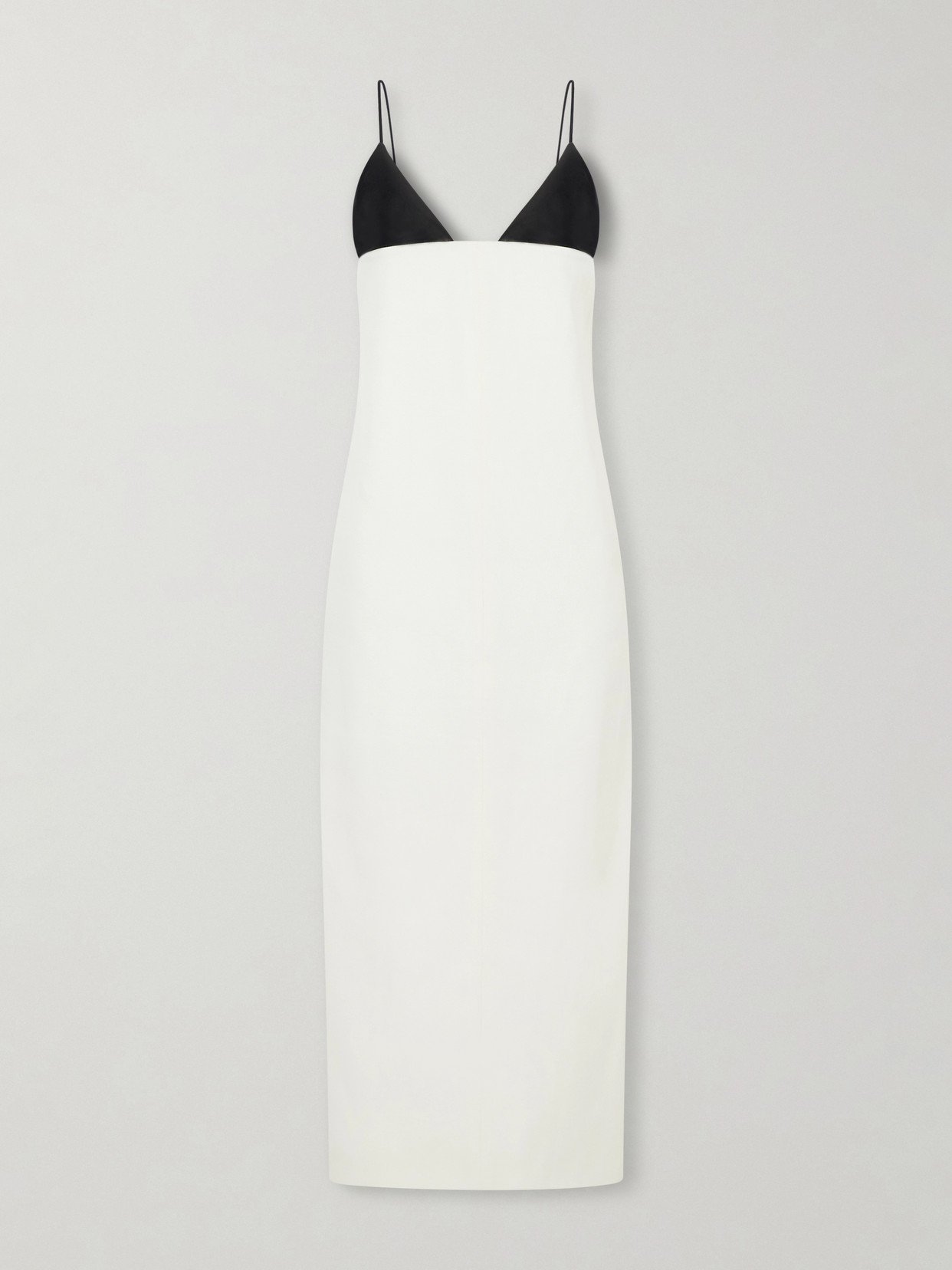 Brandon Maxwell Leather-trimmed Wool And Silk-blend Maxi Dress In White