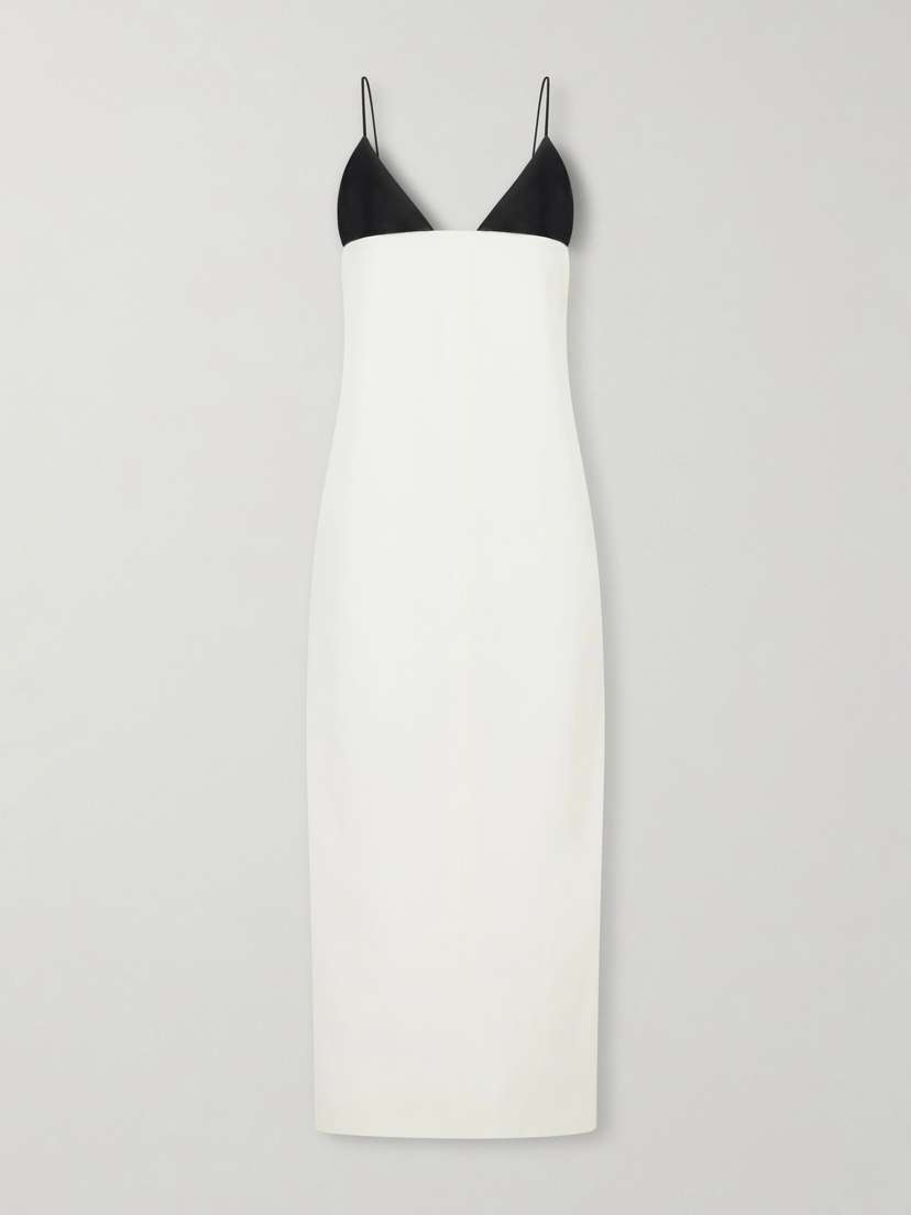 Brandon Maxwell Leather-trimmed Wool And Silk-blend Maxi Dress