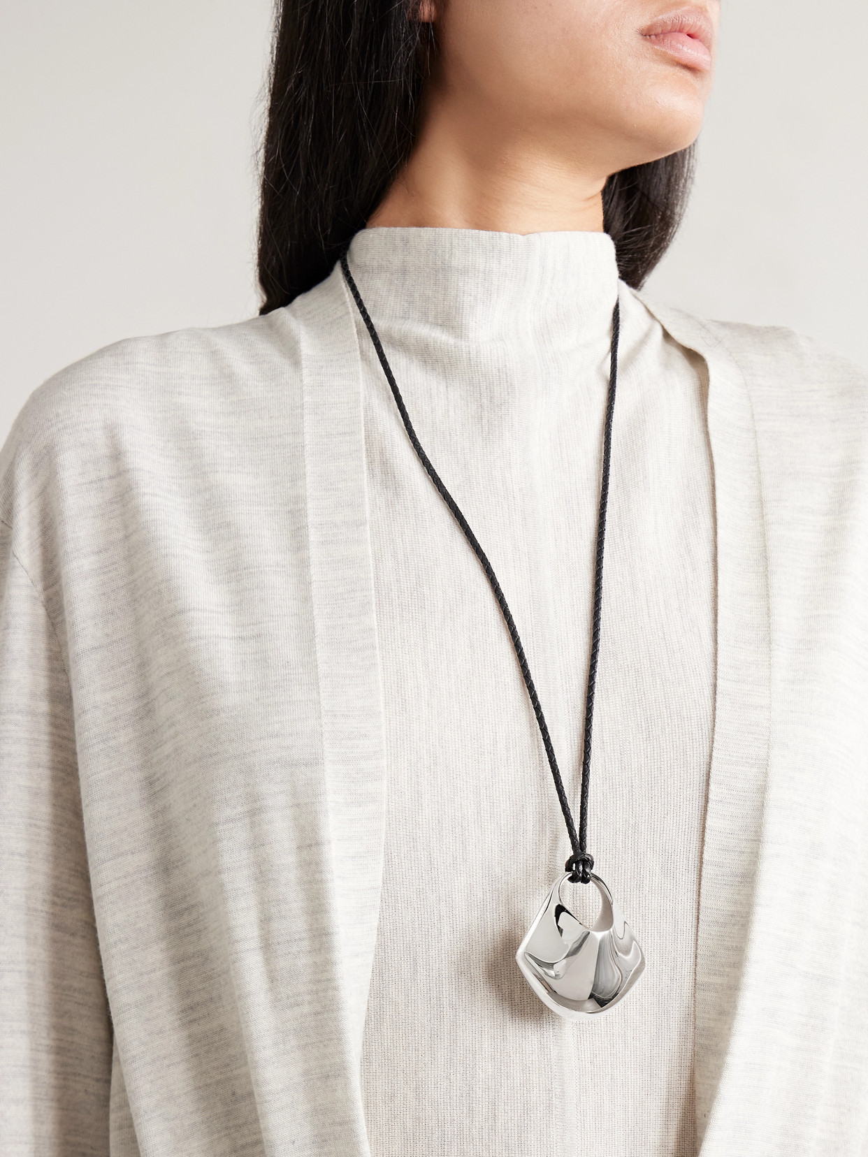 Khaite Lotus Medium Braided Leather And Silver-tone Necklace In Black
