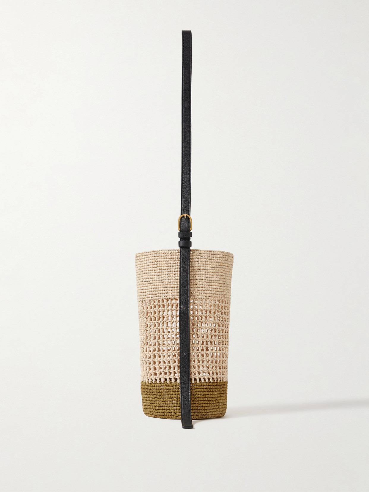Khaite Billie Leather-trimmed Two-tone Raffia Bucket Bag In Neutral