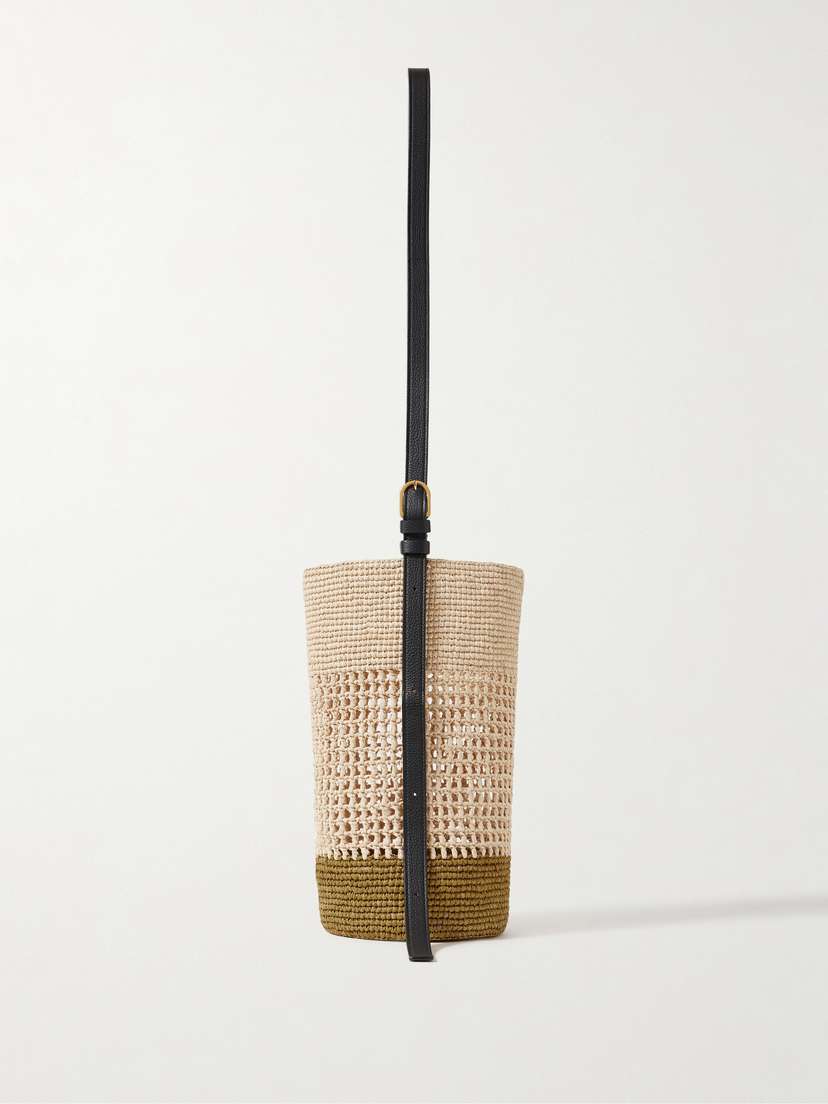 Khaite Billie Leather-trimmed Two-tone Raffia Bucket Bag