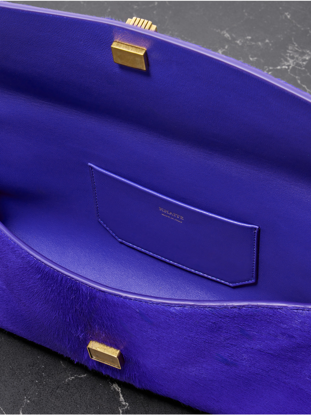 Khaite Audrey Calf Hair Clutch In Blue