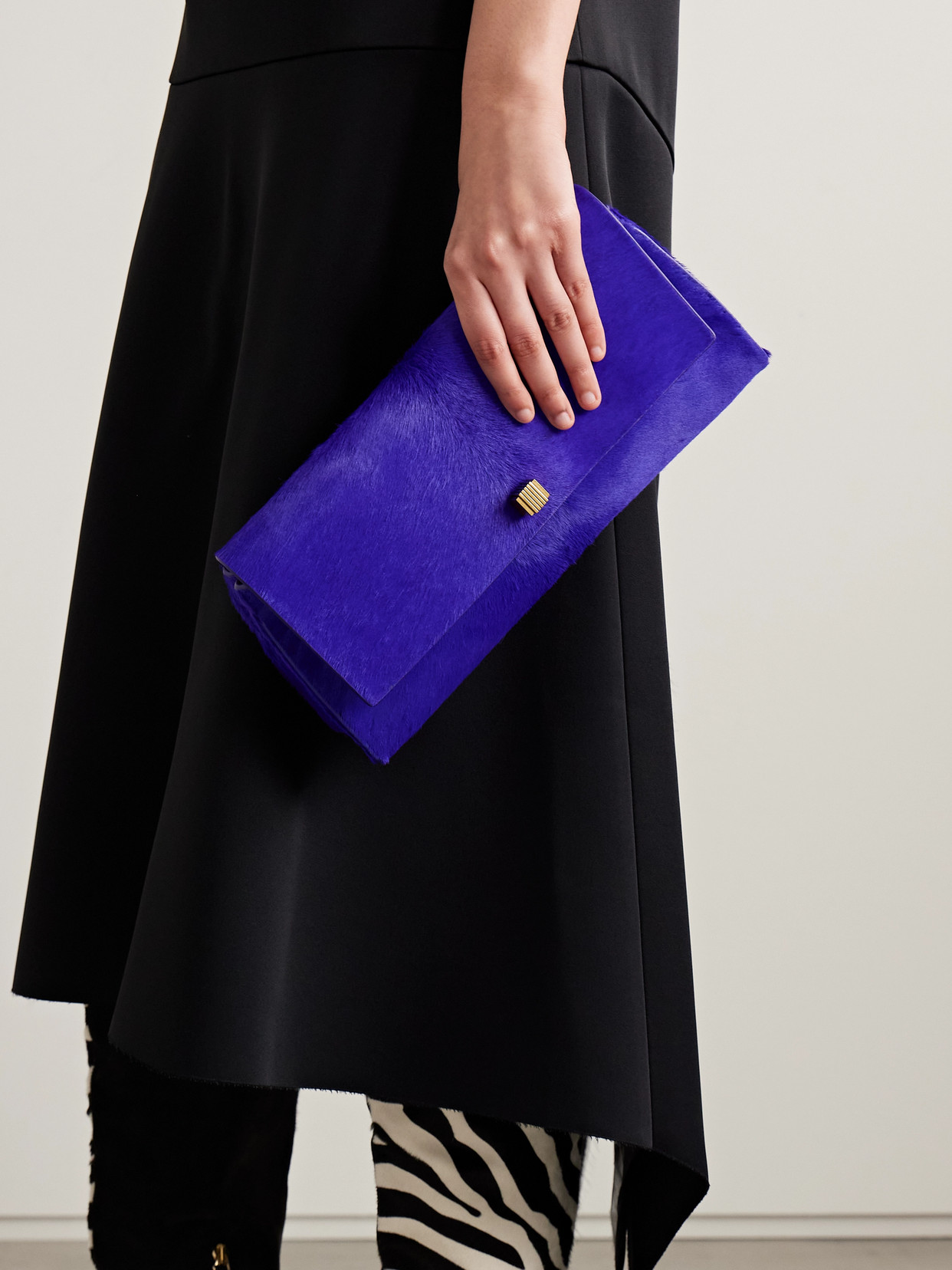 Khaite Audrey Calf Hair Clutch In Blue