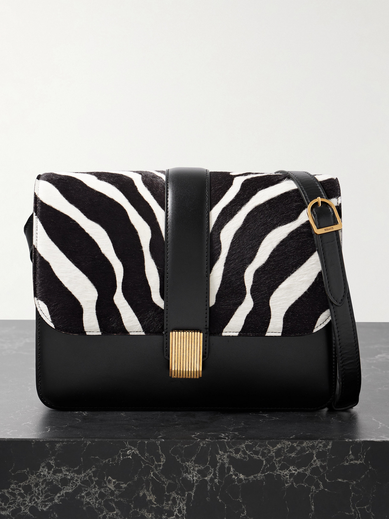 Khaite Blake Zebra-print Calf Hair And Leather Shoulder Bag In Multi