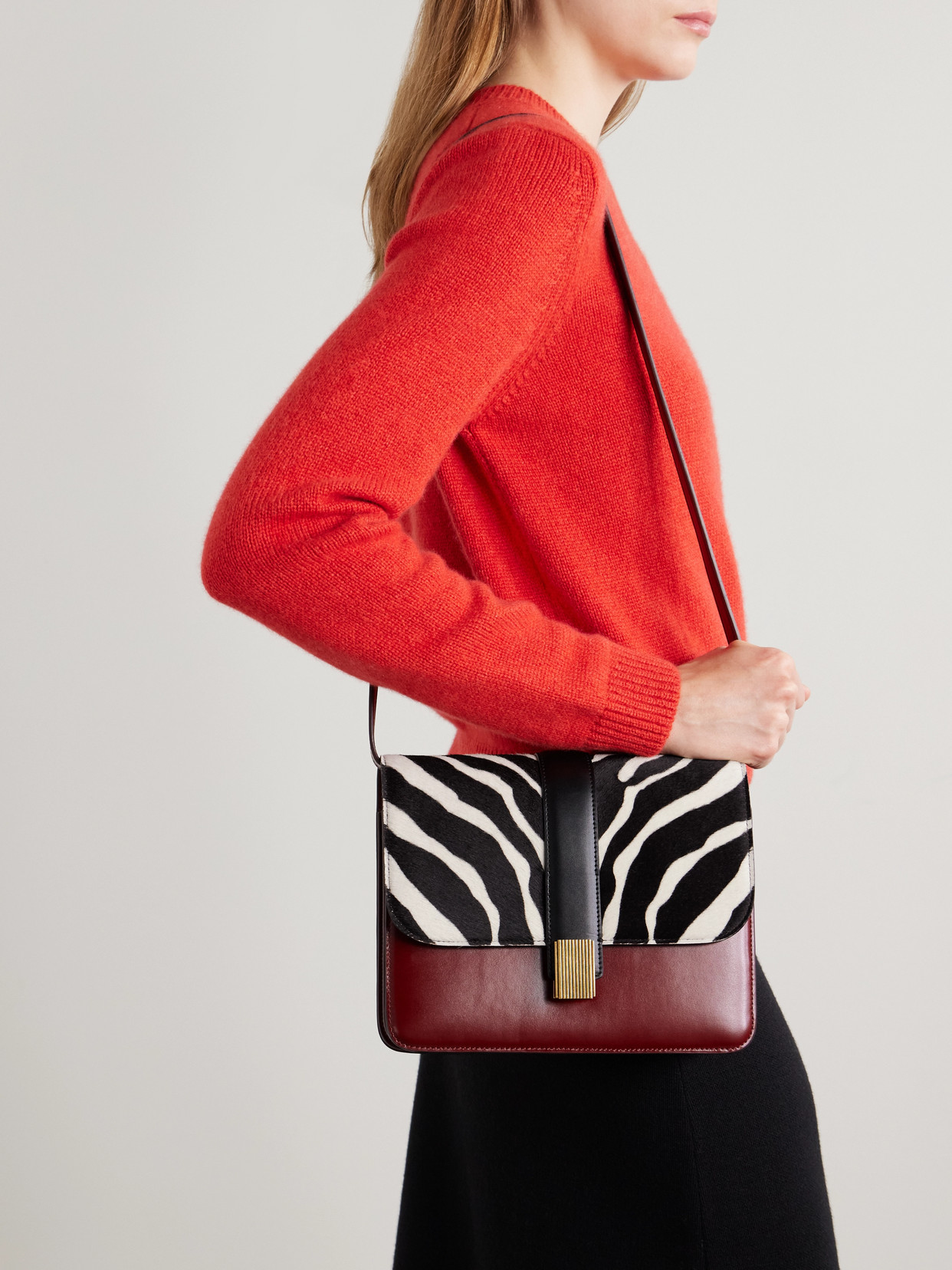 Khaite Blake Zebra-print Calf Hair And Leather Shoulder Bag In Multi