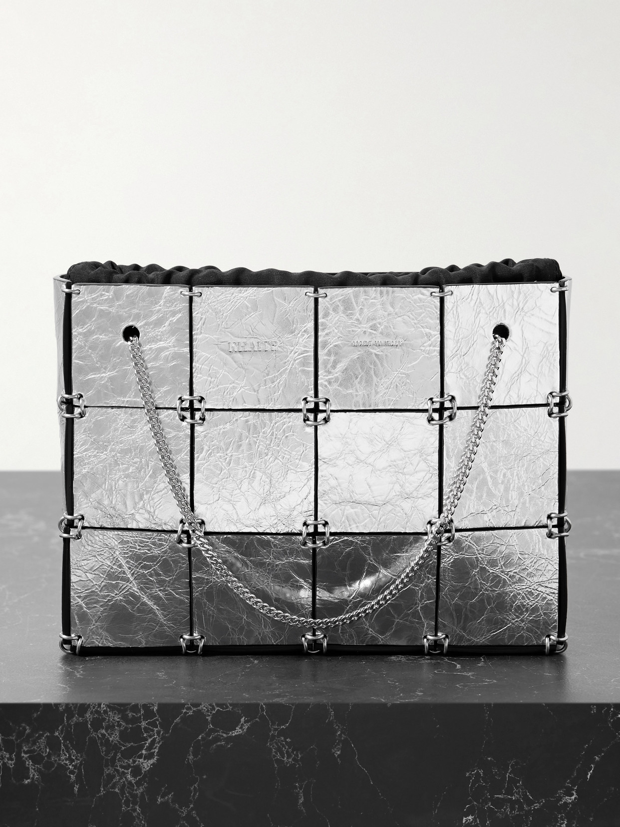 Khaite Emma Mini Embellished Metallic Crinkled-leather Tote In Silver
