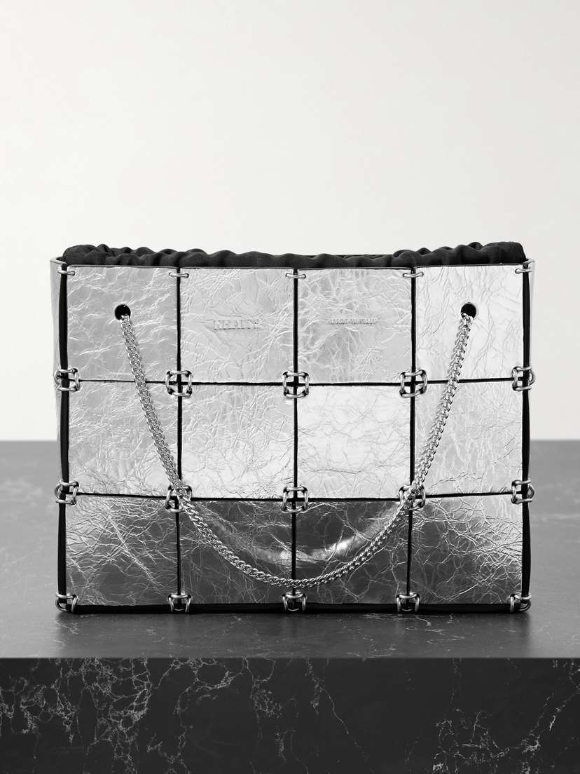 Khaite Emma Mini Embellished Metallic Crinkled-leather Tote