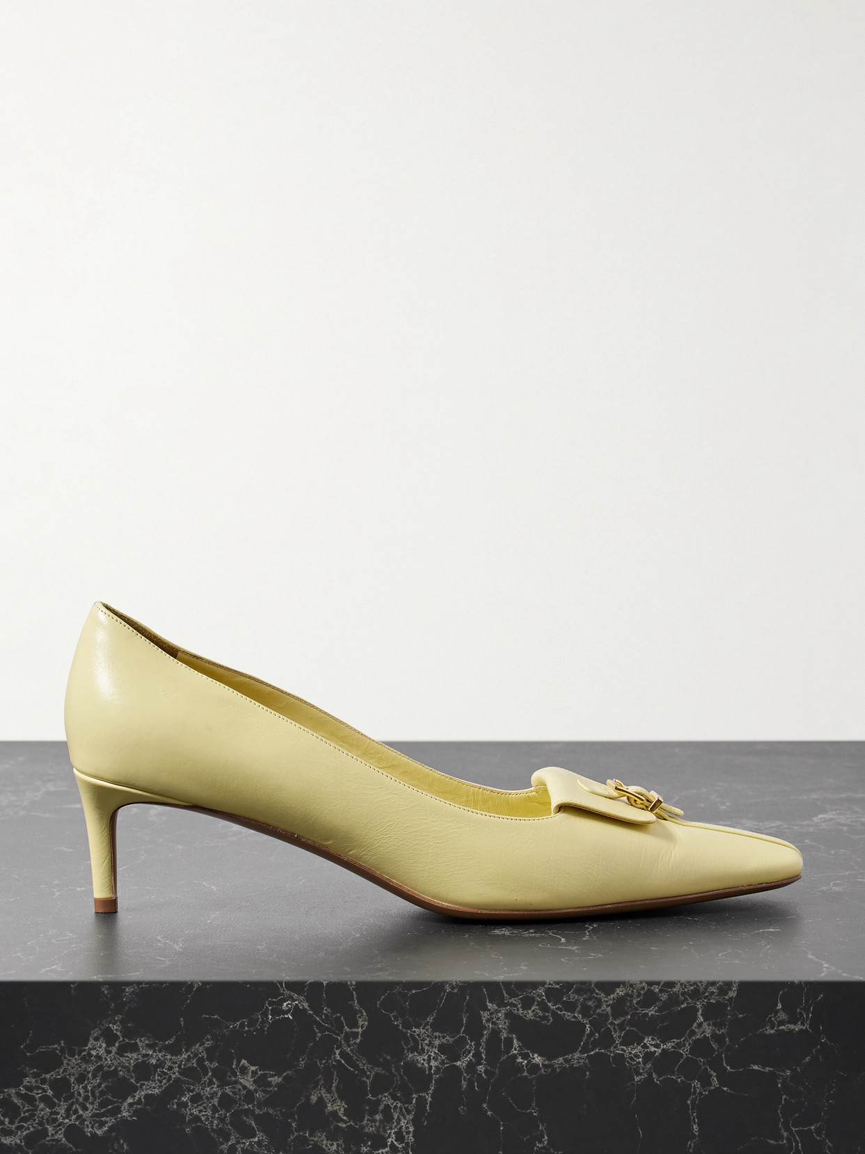 Khaite Celia Pocket Buckled Leather Pumps In Yellow