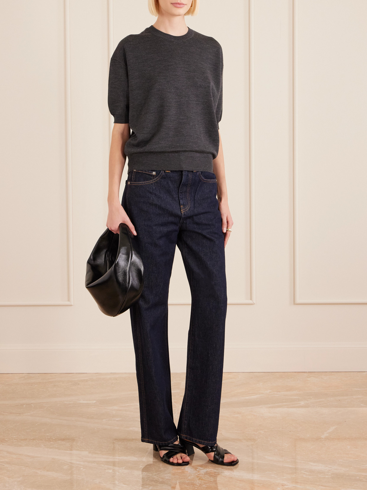 Khaite Liria Glossed-leather Mules In Black