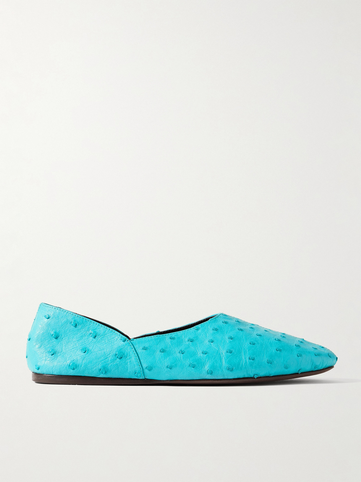 Khaite Jane Ostrich Leather Flats In Blue