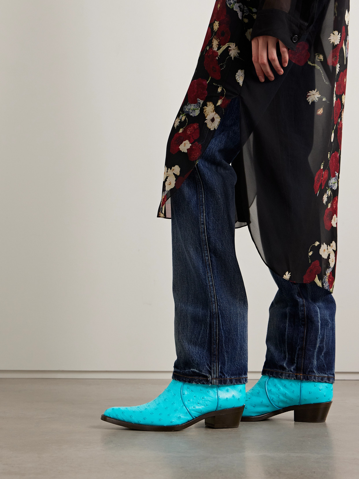 Clive Embroidered Ostrich Ankle Boots