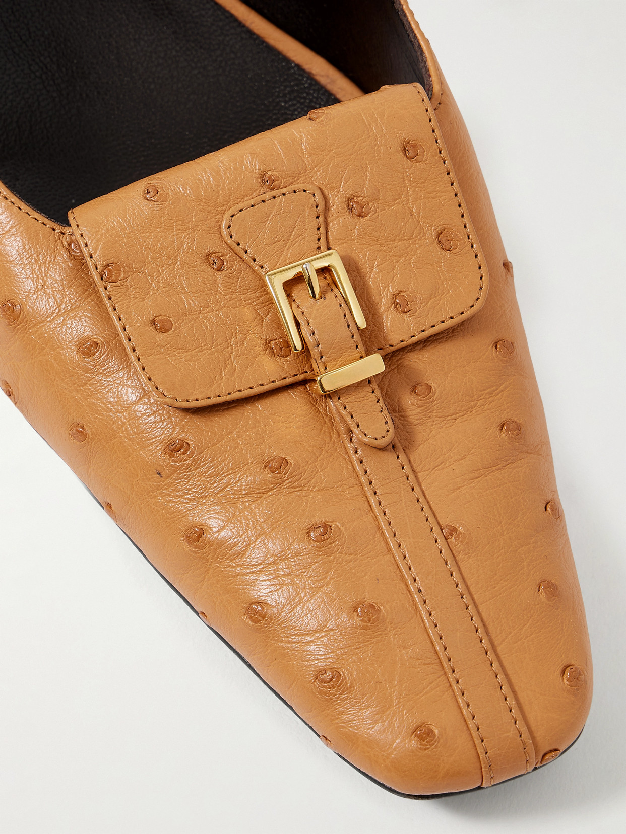 Celia Pocket Buckled Ostrich Pumps