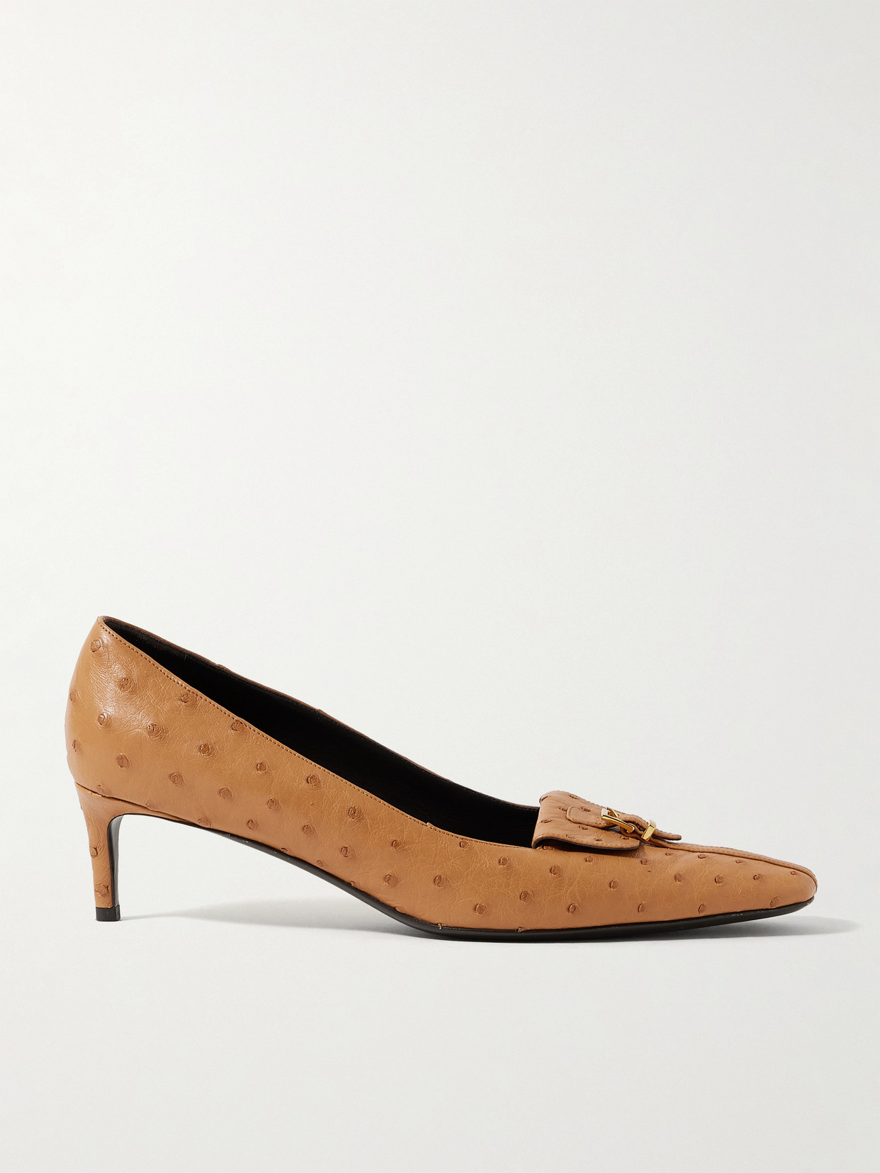 Khaite Celia Pocket Buckled Ostrich Pumps In Brown
