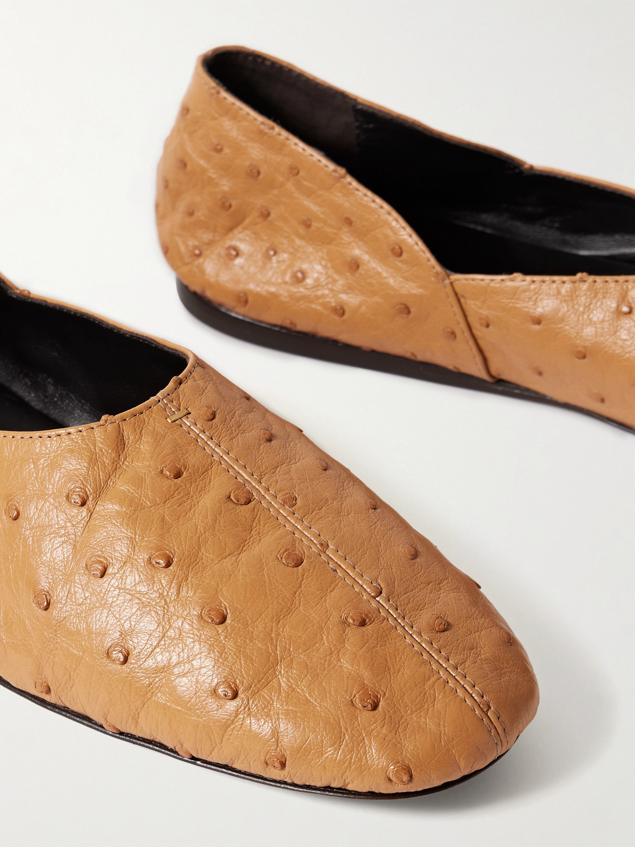 Khaite Jane Ostrich Leather Flats In Brown
