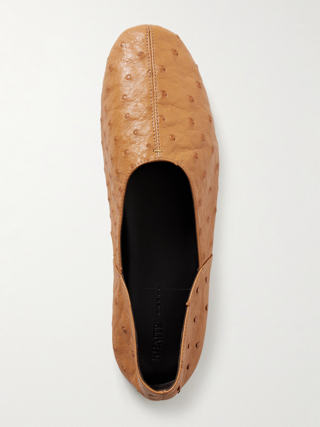 Khaite Jane Ostrich Leather Flats In Brown