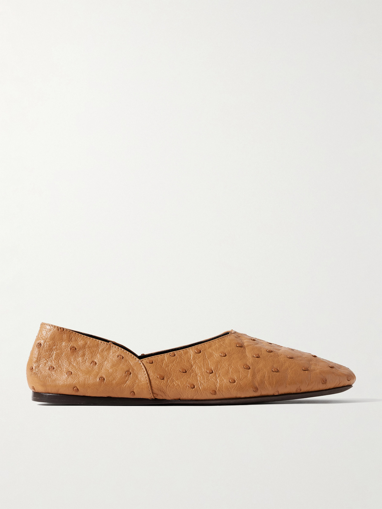 Khaite Jane Ostrich Leather Flats In Brown