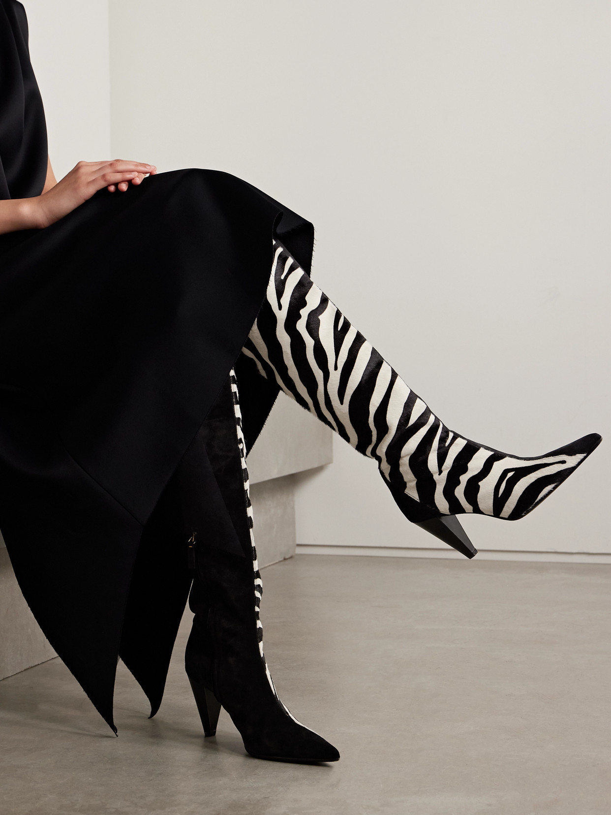 Harvey Suede And Zebra-Print Calf Hair Over-The-Knee Boots