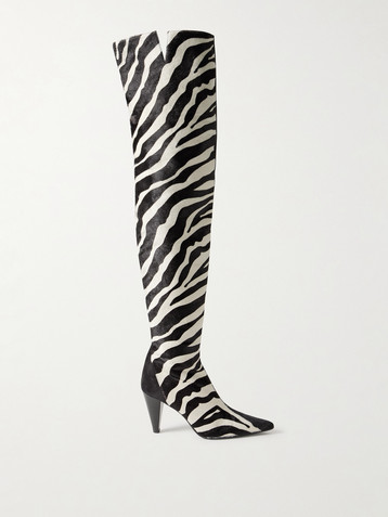 KHAITE Harvey suede and zebra-print calf hair over-the-knee boots