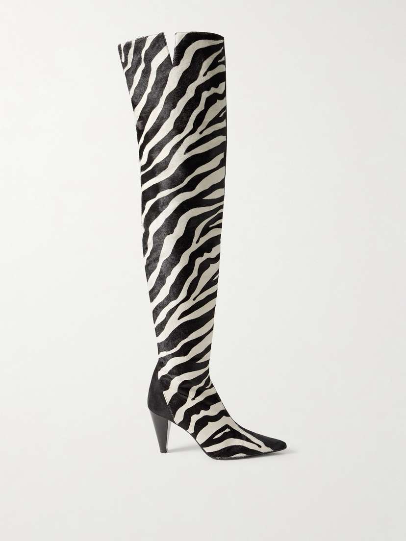 Khaite Harvey Suede And Zebra-print Calf Hair Over-the-knee Boots