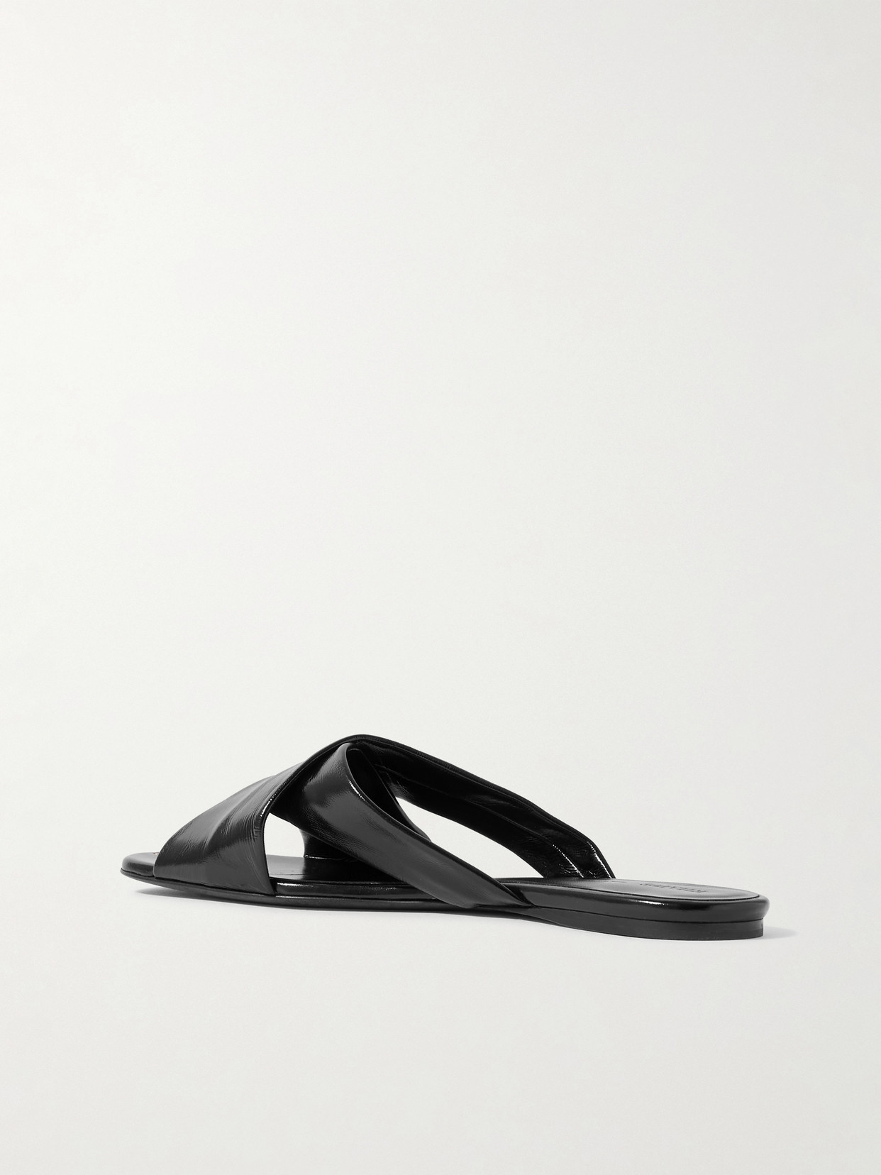 Khaite Liria Glossed-leather Sandals In Black