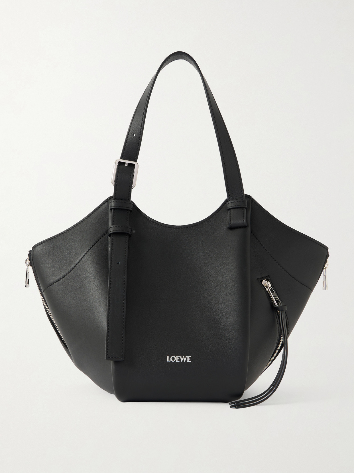 Loewe Hammock Flip Leather Tote In Black
