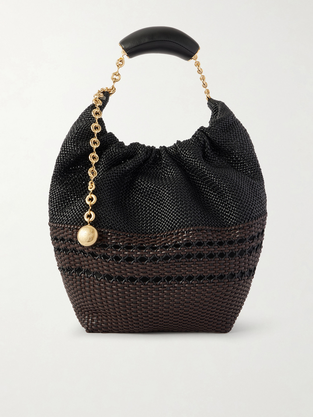 Loewe Squeeze Small Woven Two-tone Leather Tote In Black